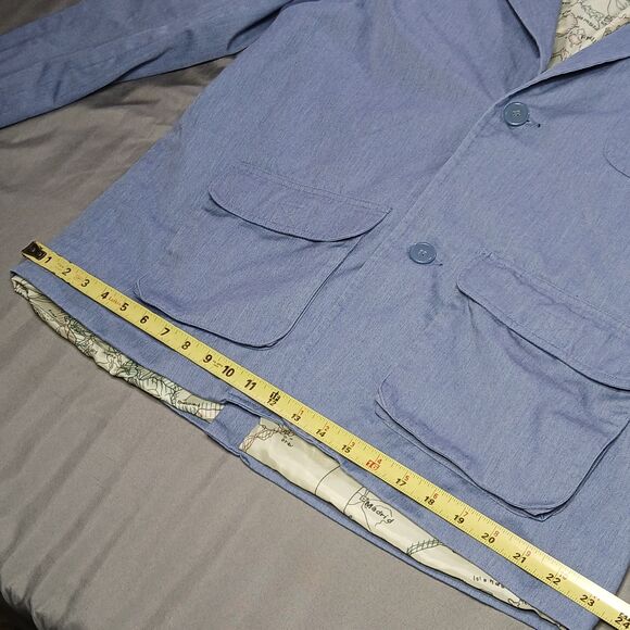 Haband Travelers Chambray Blazer Mens L Blue Map Lined Unstructured Sport Coat - Picture 12 of 12